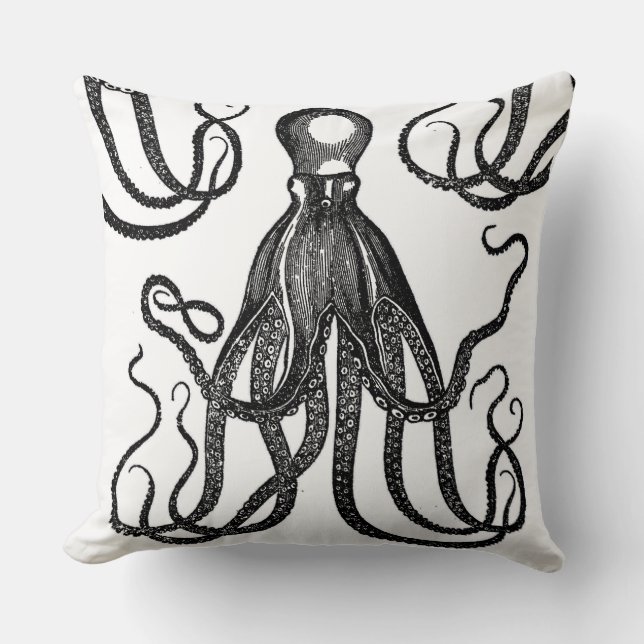 Antique Octopus med Tentacles Black Kudde (Framsida)