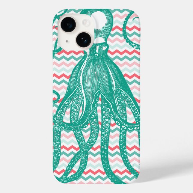 Antique Octopus på Coral och Aqua Chevrons (Baksida)