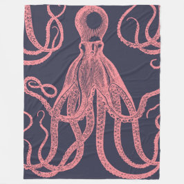 Antique Octopus Rosa på Blue Fleecefilt
