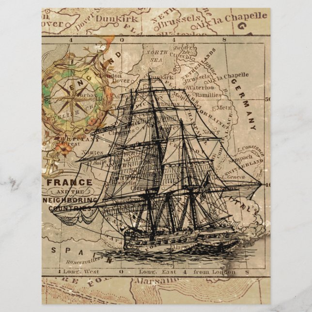 Antique Old General Frankrike Karta & Frakt (Framsida)