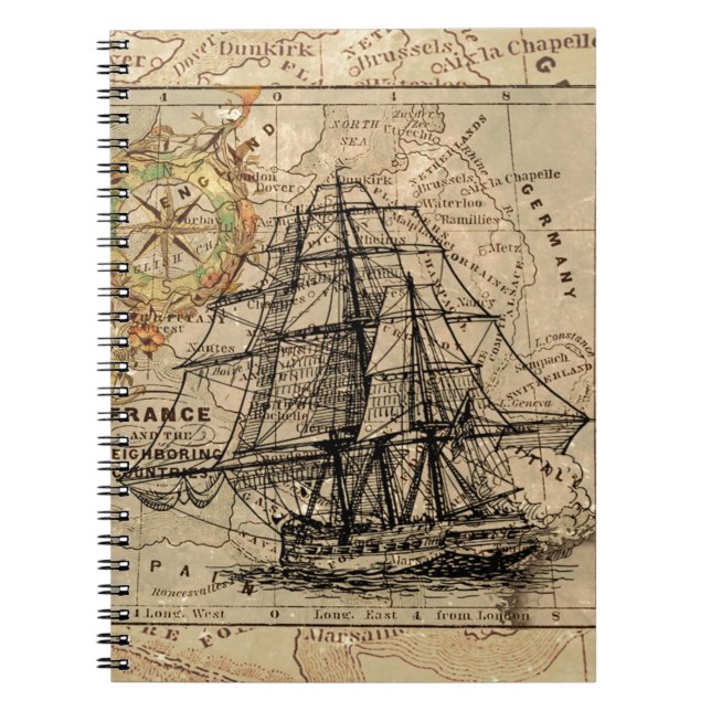 Antique Old General Frankrike Karta & Frakt Anteckningsbok Med Spiral (Framsidan)