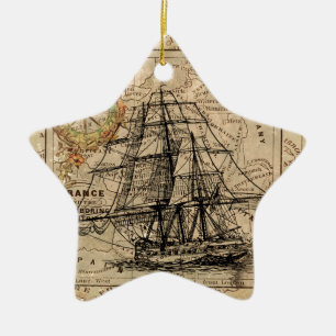 Antique Old General Frankrike Karta & Frakt Julgransprydnad Keramik