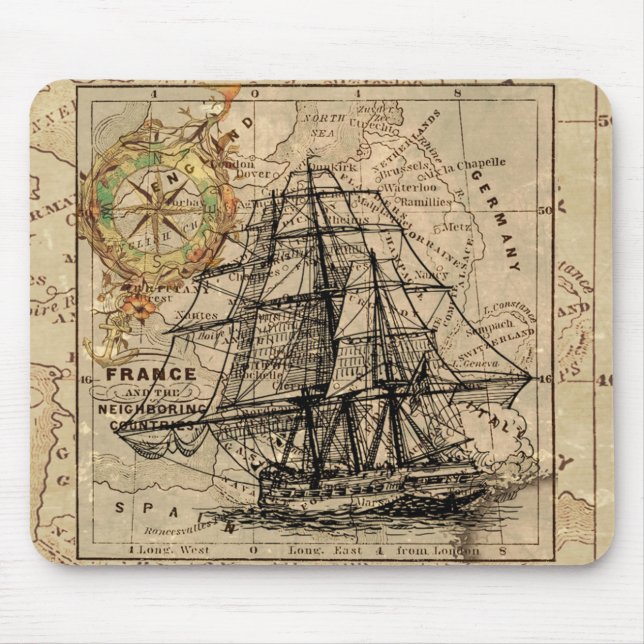 Antique Old General Frankrike Karta & Frakt Musmatta (Framsidan)