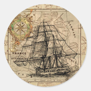 Antique Old General Frankrike Karta & Frakt Runt Klistermärke