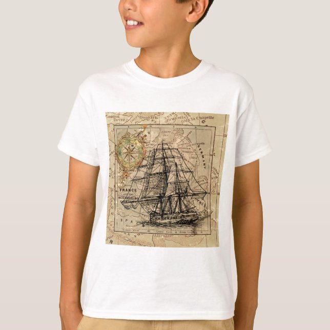 Antique Old General Frankrike Karta & Frakt Tee (Framsida)
