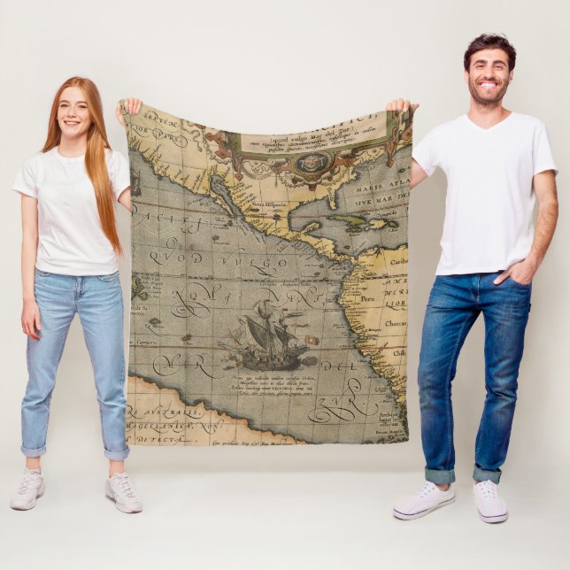 Antique Old Karta Inspired (14) Luggage Tag Fleecefilt (På plats)