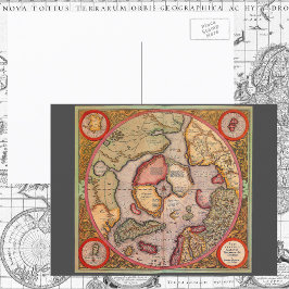 Antique Old World Map, Arktis North Pole, 1595 Vykort