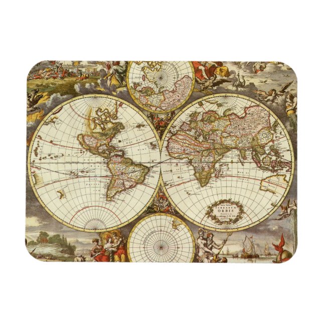 Antique Old World Map av Frederick de Wit, c. 1680 Magnet (Horisontell)