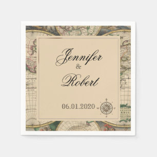 Antique Old World Map Bröllop Napkin Pappersservett