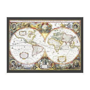 Antique Old World Map by Hendrik Hondius, 1630 Canvastryck