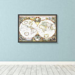 Antique Old World Map by Hendrik Hondius, 1630 Canvastryck
