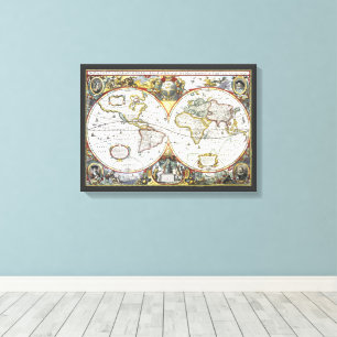 Antique Old World Map by Hendrik Hondius, 1630 Canvastryck