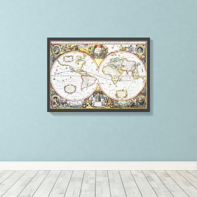 Antique Old World Map by Hendrik Hondius, 1630 Canvastryck (Insitu (trägolv))