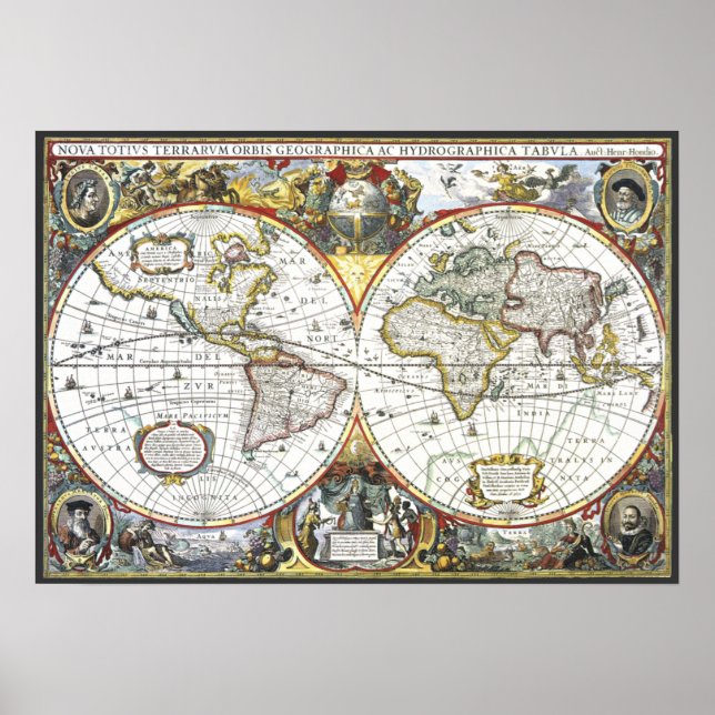 Antique Old World Map by Hendrik Hondius, 1630 Poster (Framsidan)