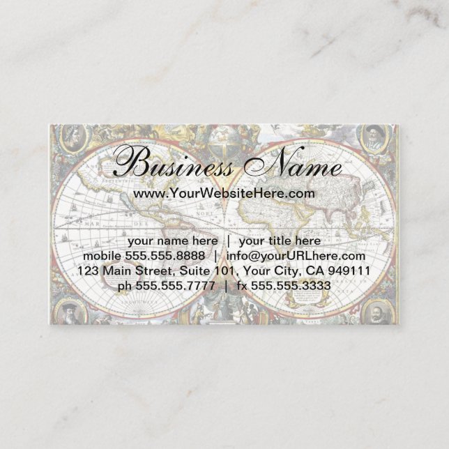 Antique Old World Map by Hendrik Hondius, 1630 Visitkort (Framsida)