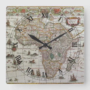 Antique Old World Map of Afrika by Blaeu, 1635 Fyrkantig Klocka