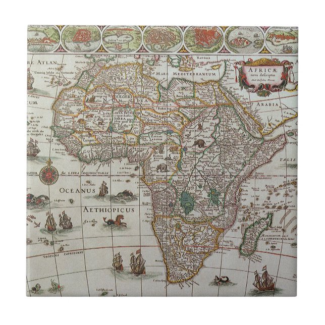 Antique Old World Map of Afrika by Blaeu, 1635 Kakelplatta (Framsidan)