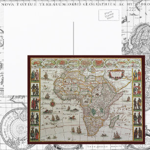 Antique Old World Map of Afrika by Blaeu, 1635 Vykort