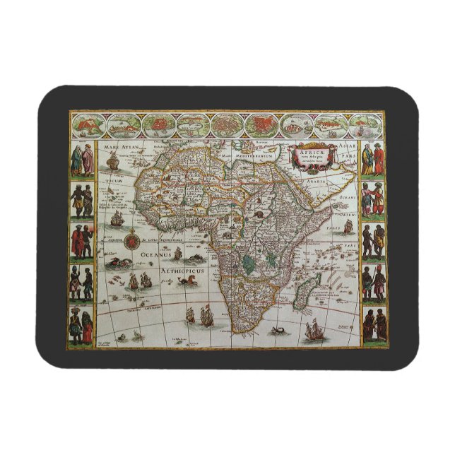 Antique Old World Map of Afrika, c. 1635 Magnet (Horisontell)