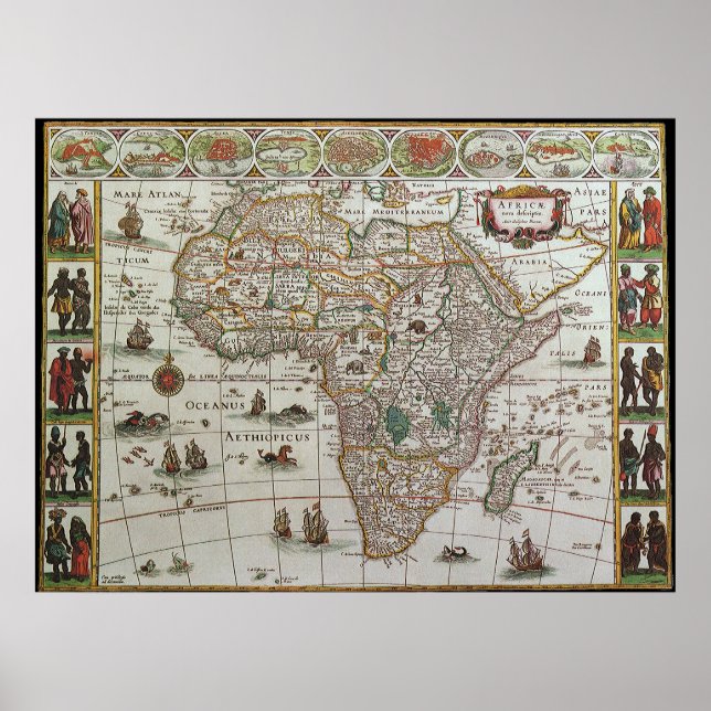 Antique Old World Map of Afrika, c. 1635 Poster (Framsidan)