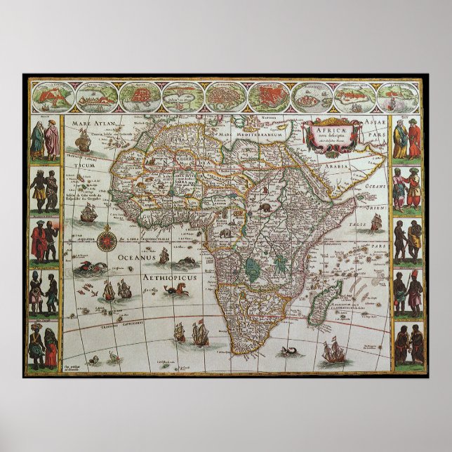 Antique Old World Map of Afrika, c. 1635 Poster (Framsidan)