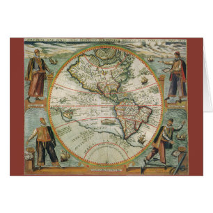 Antique Old World Map of the Americas, 1597 Hälsningskort
