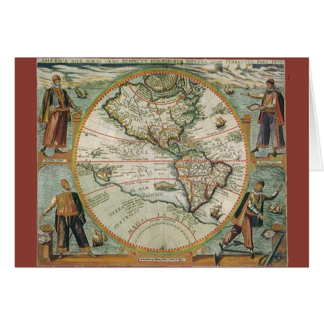 Antique Old World Map of the Americas, 1597 Hälsningskort (Framsidan Horizontal)