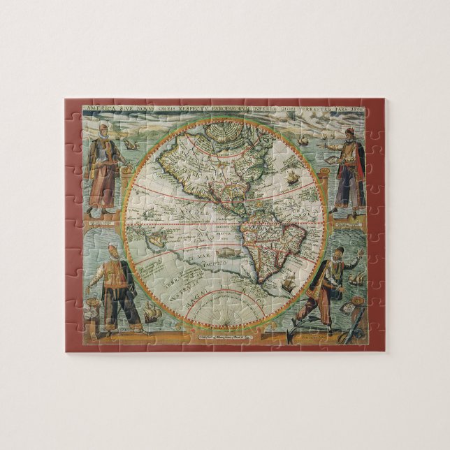 Antique Old World Map of the Americas, 1597 Pussel (Horisontell)