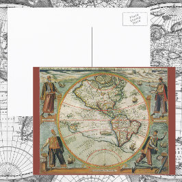 Antique Old World Map of the Americas, 1597 Vykort
