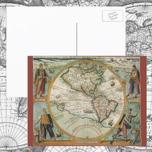 Antique Old World Map of the Americas, 1597 Vykort