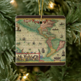 Antique Old World Map of the Americas, 1606 Julgransprydnad Keramik