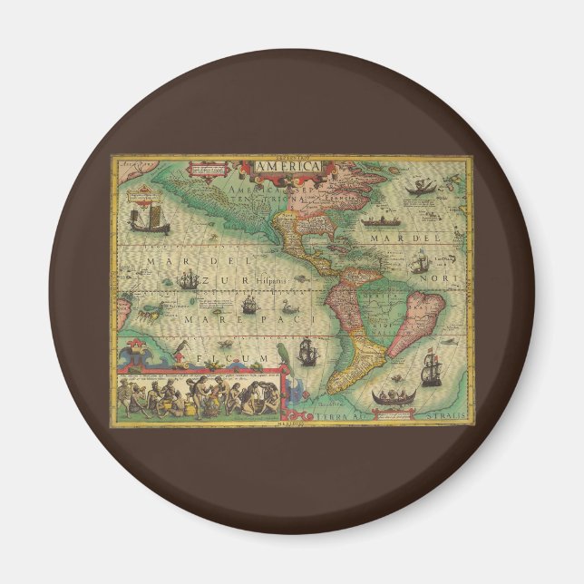Antique Old World Map of the Americas, 1606 Magnet (Framsidan)