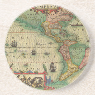 Antique Old World Map of the Americas, 1606 Underlägg Sandsten