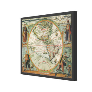 Antique Old World Map the Americas, Theodor de Bry Canvastryck