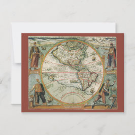 Antique Old World Map the Americas, Theodor de Bry Inbjudningar