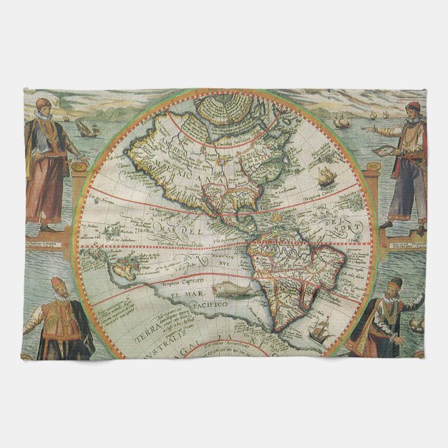 Antique Old World Map the Americas, Theodor de Bry Kökshandduk (Horisontell)