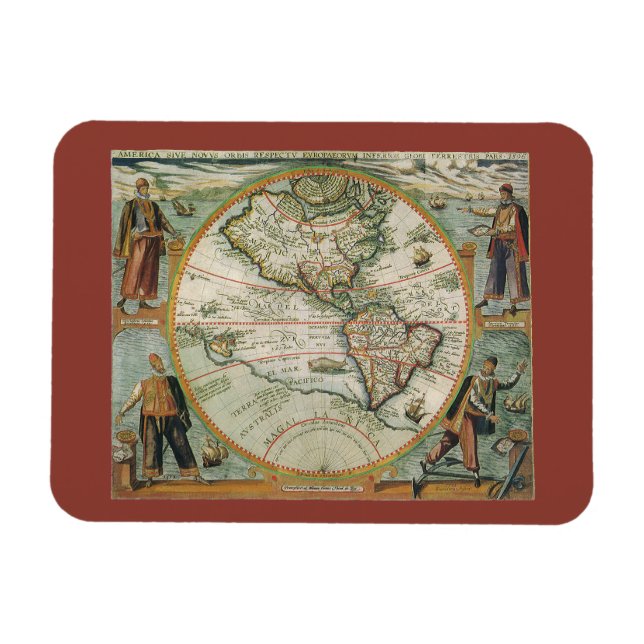 Antique Old World Map the Americas, Theodor de Bry Magnet (Horisontell)
