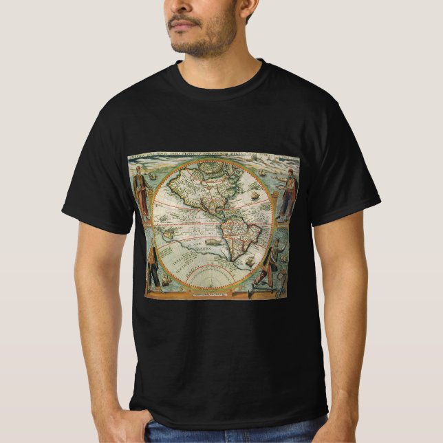 Antique Old World Map the Americas, Theodor de Bry Tee Shirt (Framsida)