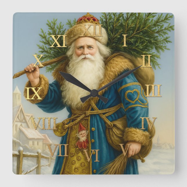 Antique Olde World Santa Fyrkantig Klocka (Framsida)