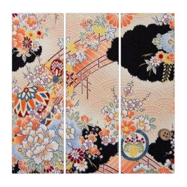Antique Orange Black Japansk Kimono Blommigt Flowe