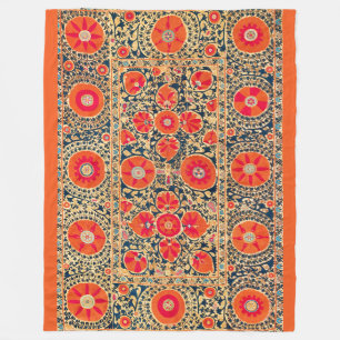 ANTIQUE ORANGE RED WHITE BLOMMIGT UZBEK EMBROIDERY FLEECEFILT