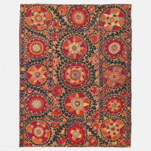 ANTIQUE ORANGE RED WHITE BLOMMIGT UZBEK EMBROIDERY FLEECEFILT