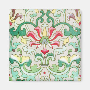 Antique oriental blommönster teal red magnet