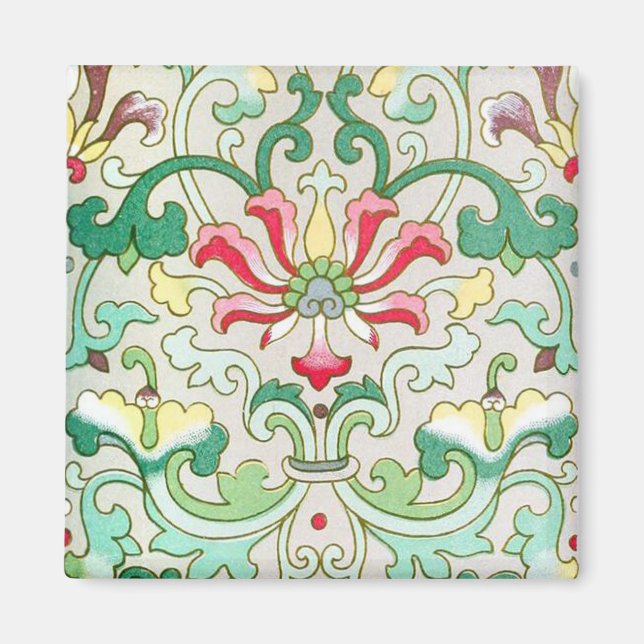 Antique oriental blommönster teal red magnet (Framsidan)