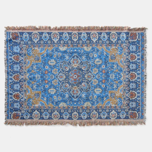 Antique Oriental Blue Tursian Persian Carpet Matta Filt (Framsidan)