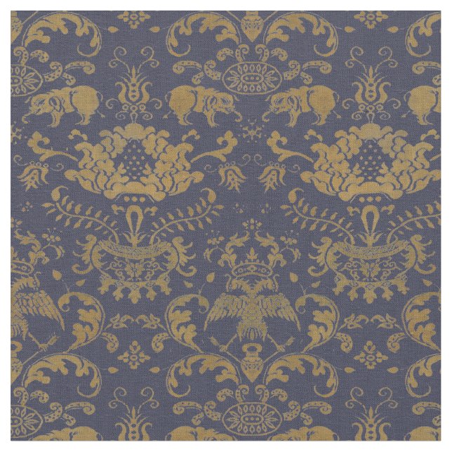 Antique Oriental Chinese Elephants Mönster Skriv u Tyg (Närbild)