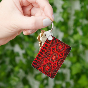 Antique Oriental matta design in vivid red Nyckelring