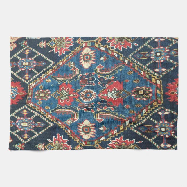 Antique Oriental Tursian Persian Blue Struktur Kökshandduk (Horisontell)