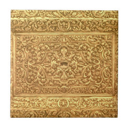 Antique Ornamental Golden Floral Pattern Kakelplatta