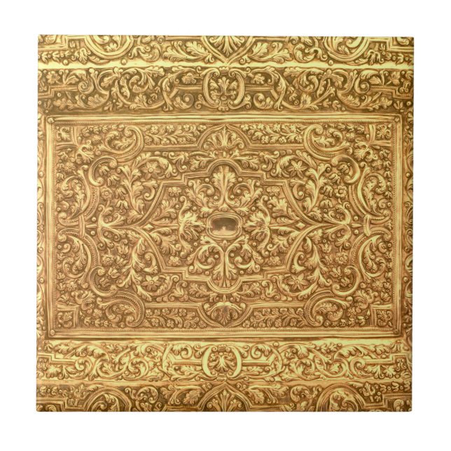 Antique Ornamental Golden Floral Pattern Kakelplatta (Framsidan)